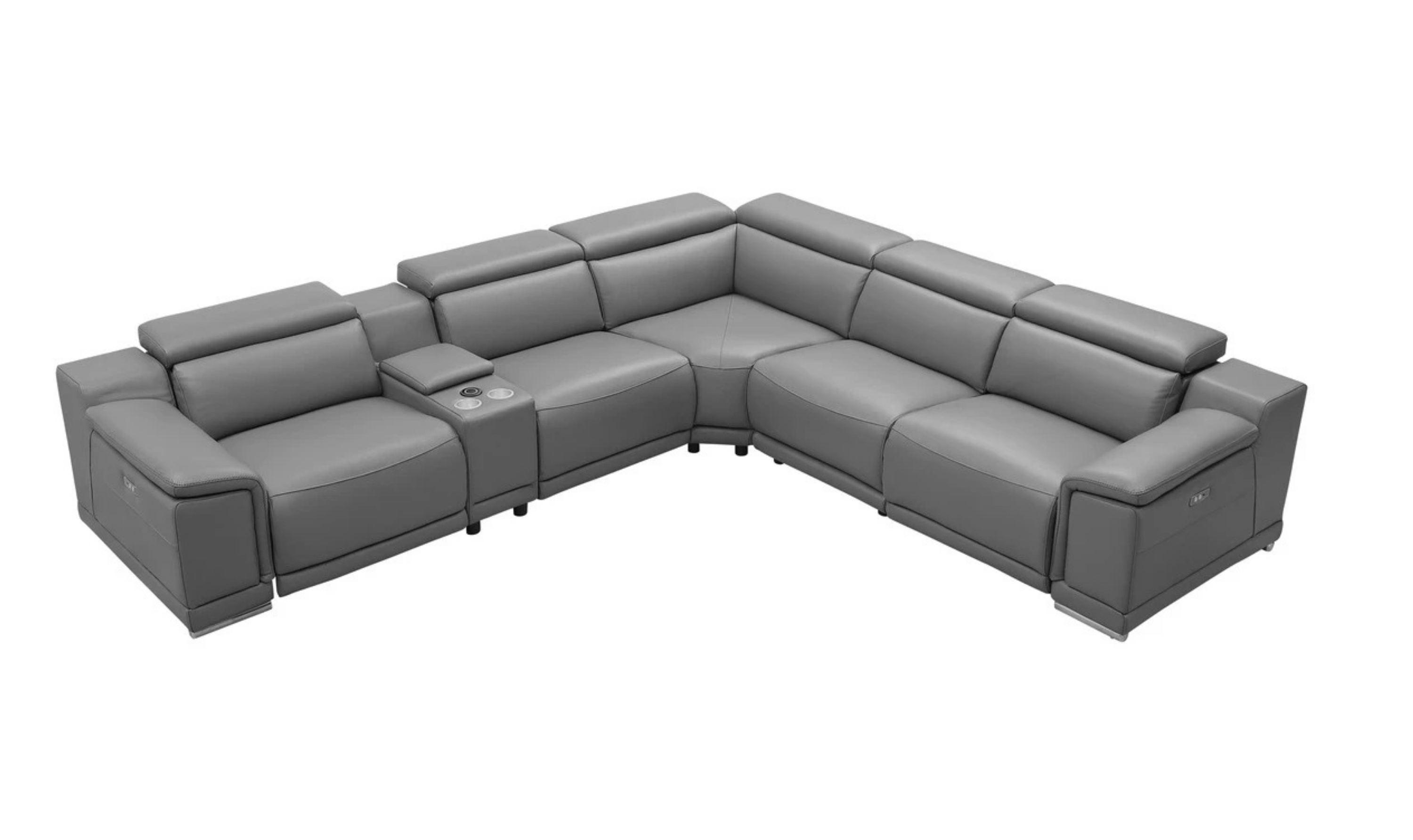 Gio Italia Hartley 6 Pieces Gray Leather Sectional Sofa with Power Recliners-Jenniferfurniture