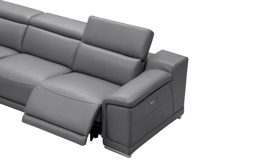 Gio Italia Hartley 6 Pieces Gray Leather Sectional Sofa with Power Recliners-Jenniferfurniture