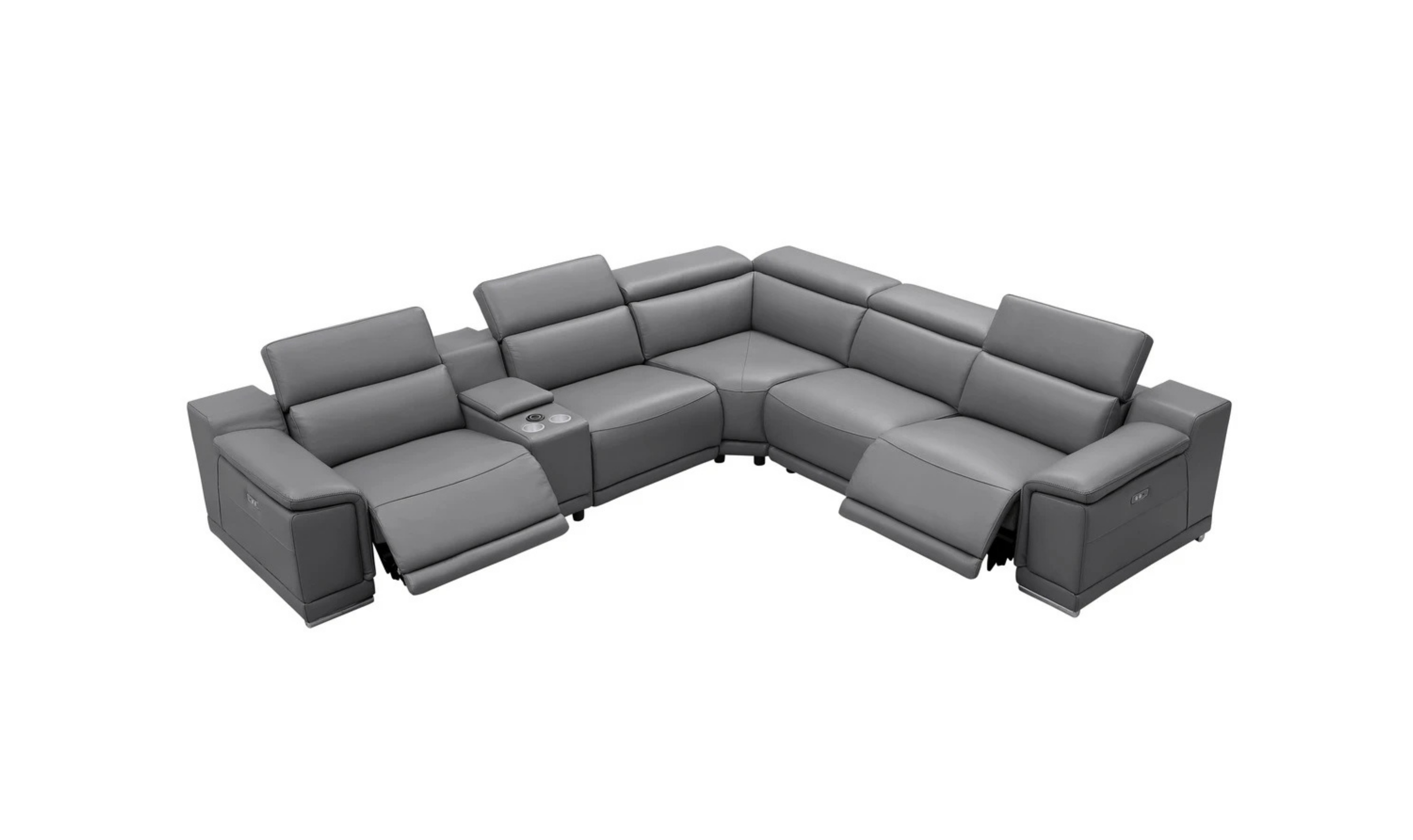 Gio Italia Hartley 6 Pieces Gray Leather Sectional Sofa with Power Recliners-Jenniferfurniture