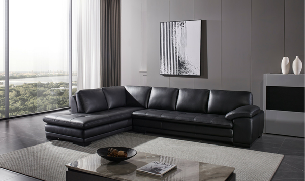 Gio Italia Black Leather L-Shaped Sectional Sofa
