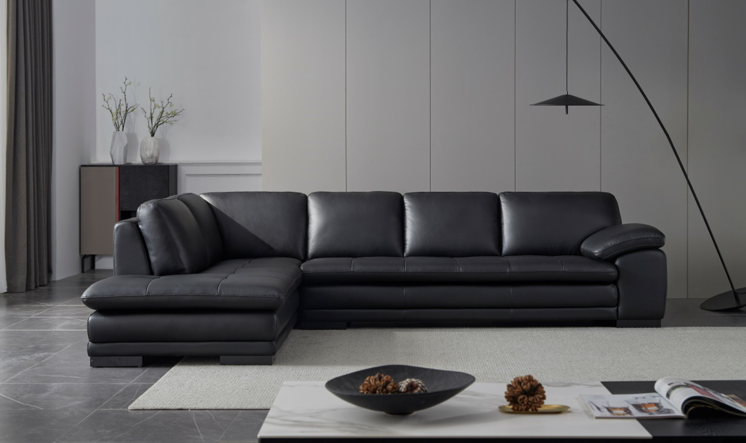 Gio Italia Block LHF Leather L-Shape Sectional Sofa
