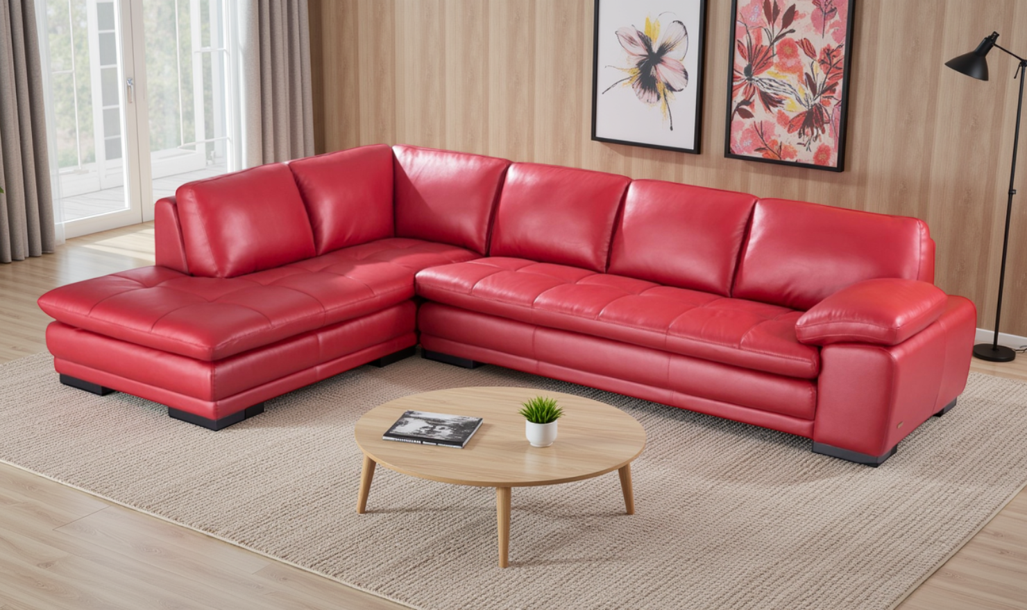 Gio Italia Block LHF Leather L-Shape Sectional Sofa-Jennifer