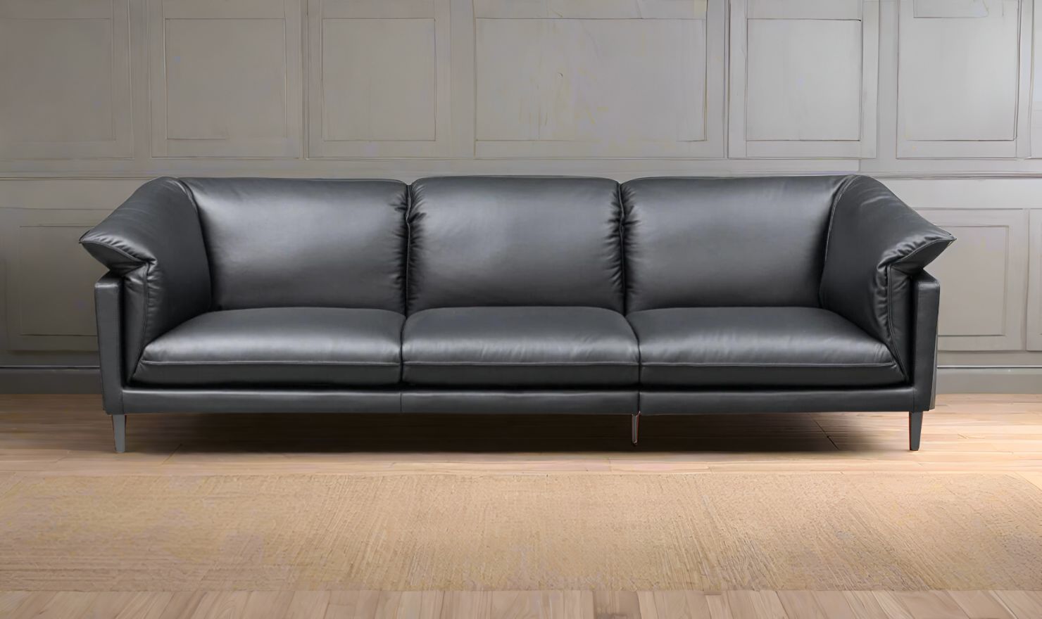 Klaussner Dolce 3 Seater Stationary Leather Sofa In Black