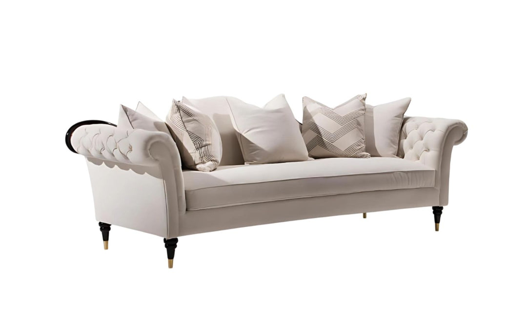 Klaussner Dantone 3-Seater Beige Fabric Sofa with Tufted Rolled Arm