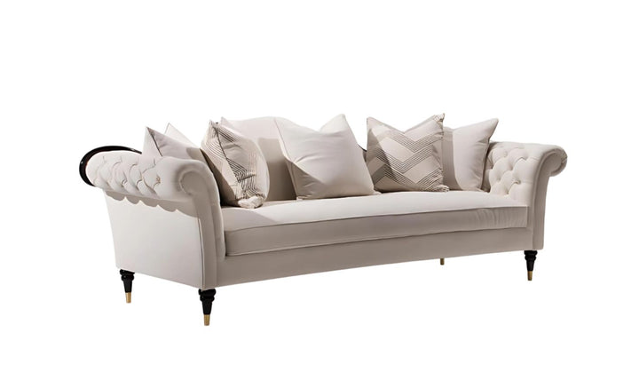 Klaussner Dantone 3-Seater Beige Fabric Sofa with Tufted Rolled Arm