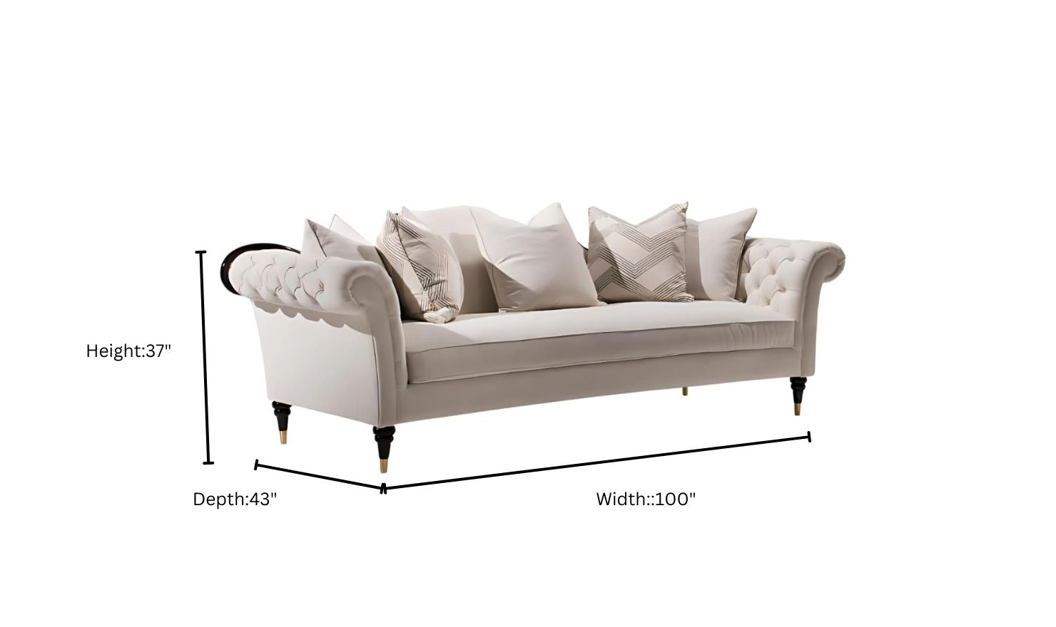 Gio Italia Dantone 3-Seater Beige Fabric Sofa with Tufted Rolled Arm