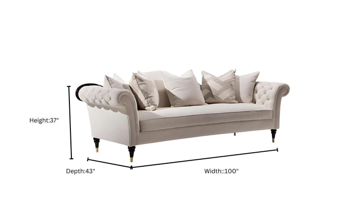 Gio Italia Dantone 3-Seater Beige Fabric Sofa with Tufted Rolled Arm