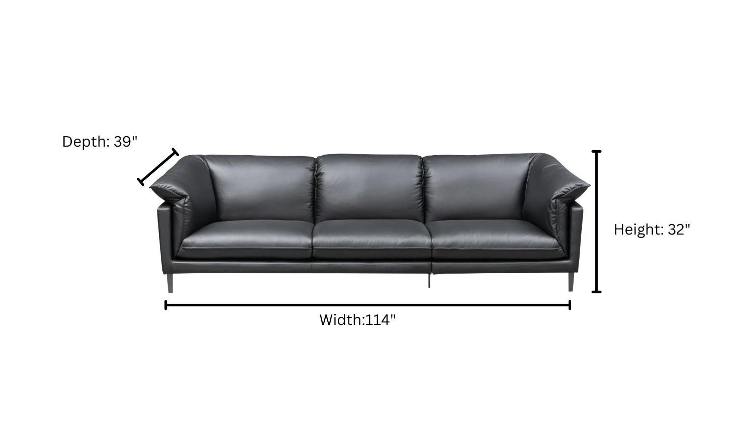 Klaussner Dolce 3 Seater Stationary Leather Sofa In Black
