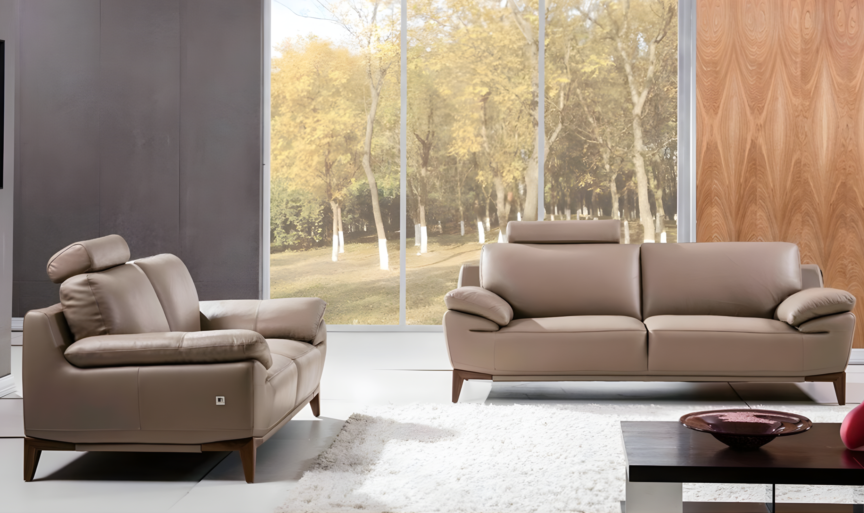 Gio Italia Galina Leather Living Room Set with Adjustable Headrests