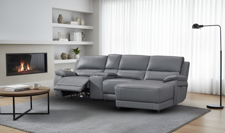 Gio Italia Hailey Adobe Leather Power Recliner Sofa in Gray-Jennifer furniture 