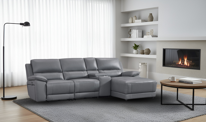 Gio Italia Hailey Leather Power Recliner Sectional Sofa with Chaise