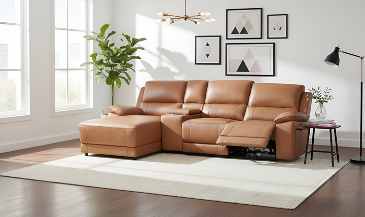 Gio Italia Hailey Leather Power Recliner Sectional Sofa with Chaise