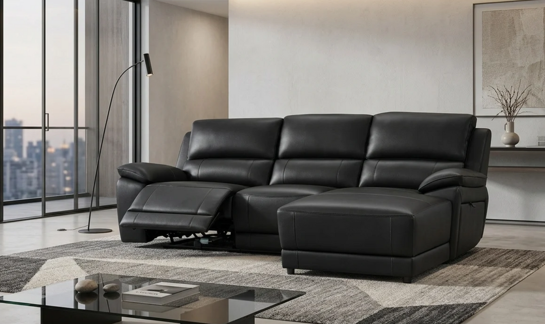 Gio Italia Hailey Leather Power Recliner Sectional Sofa with Chaise