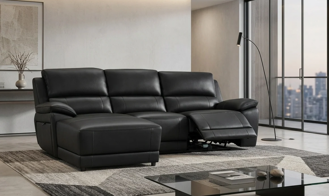 Gio Italia Hailey Leather Power Recliner Sectional Sofa with Chaise