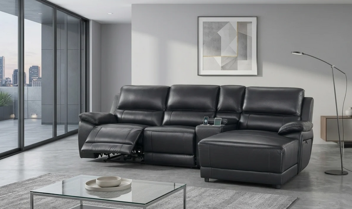 Gio Italia Hailey Leather Power Recliner Sectional Sofa with Chaise