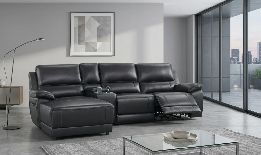 Gio Italia Hailey Leather Power Recliner Sectional Sofa with Chaise