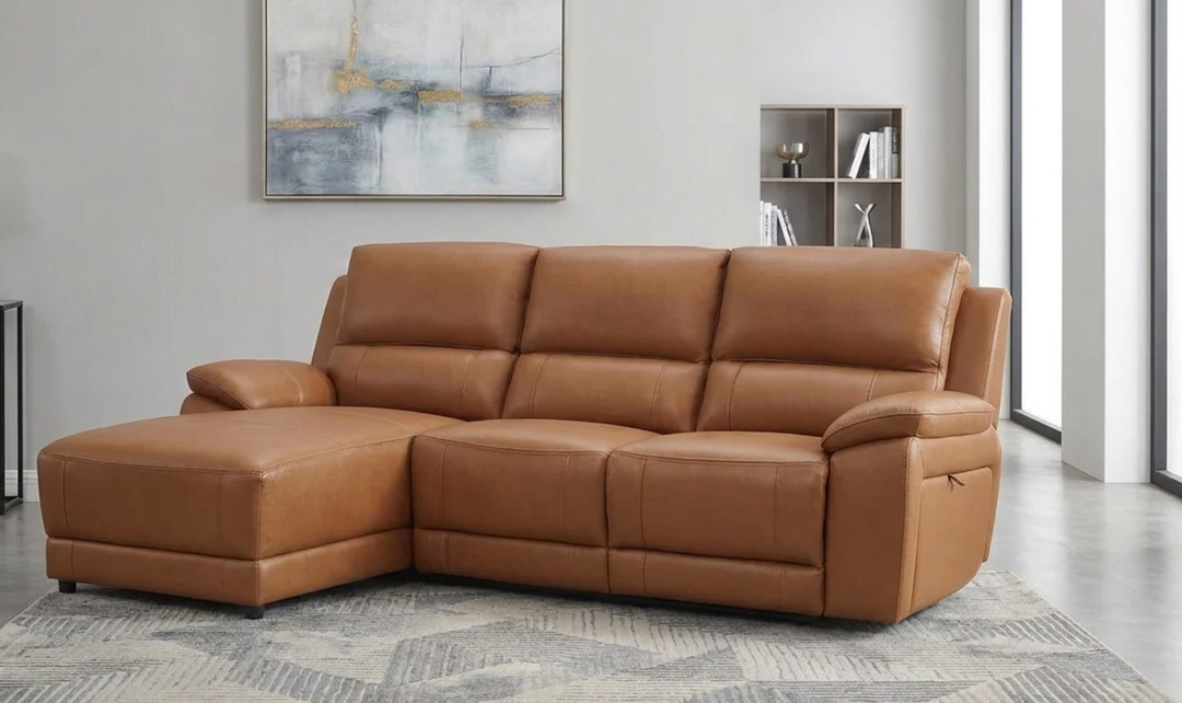 Gio Italia Hailey Leather Power Recliner Sectional Sofa with Chaise