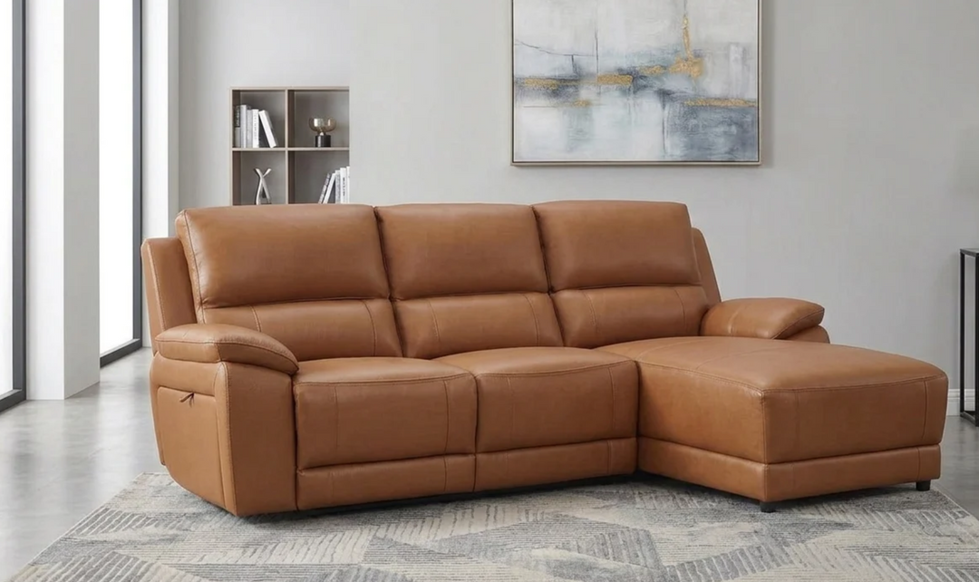 Gio Italia Hailey Leather Power Recliner Sectional Sofa with Chaise