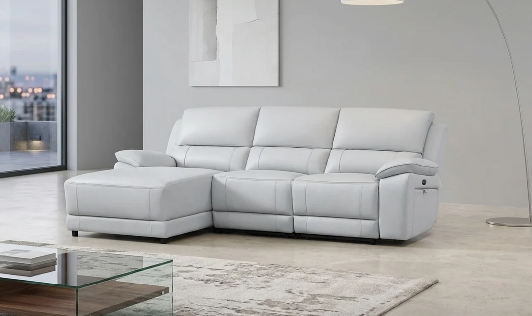 Gio Italia Hailey Leather Power Recliner Sectional Sofa with Chaise