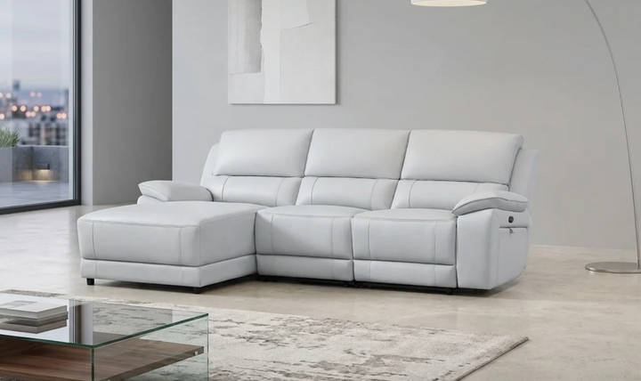 Gio Italia Hailey Leather Power Recliner Sectional Sofa with Chaise