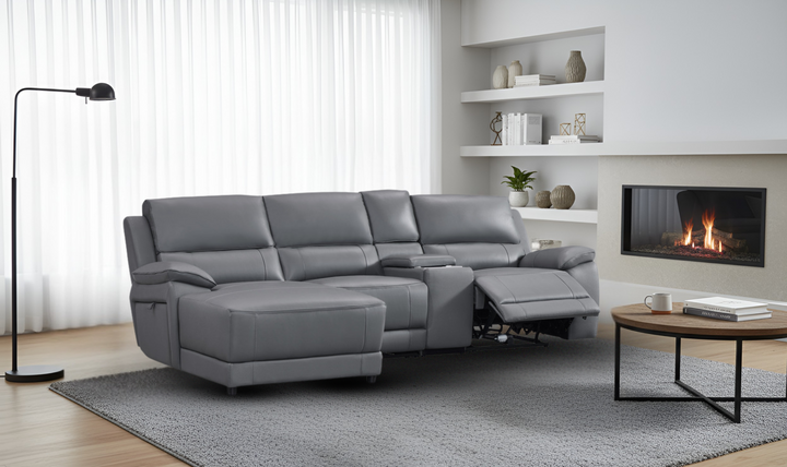Gio Italia Hailey Leather Power Recliner Sectional Sofa with Chaise