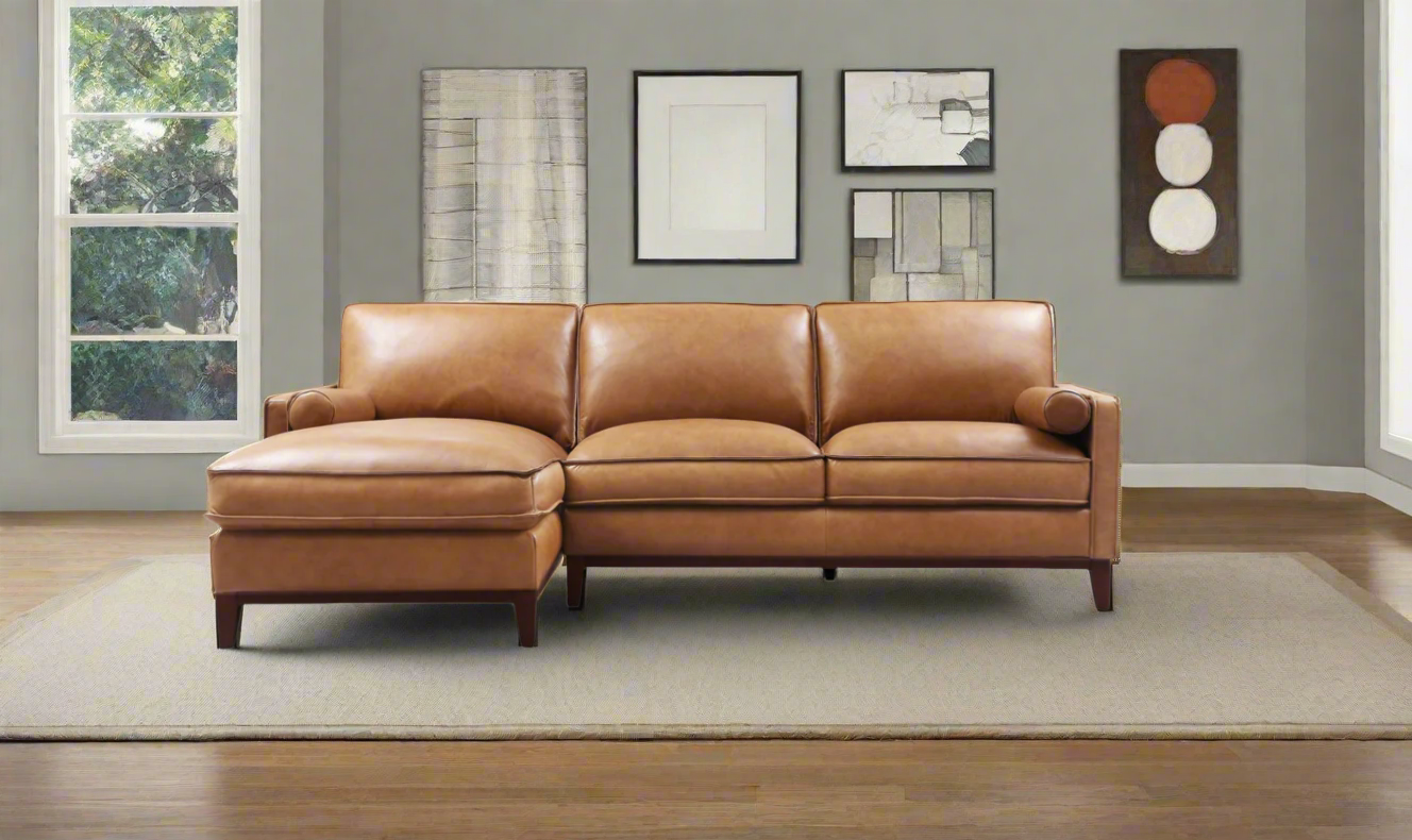 Gio Italia Harper 3-Seater Tan Leather Sectional Chaise-jenniferfurniture.com