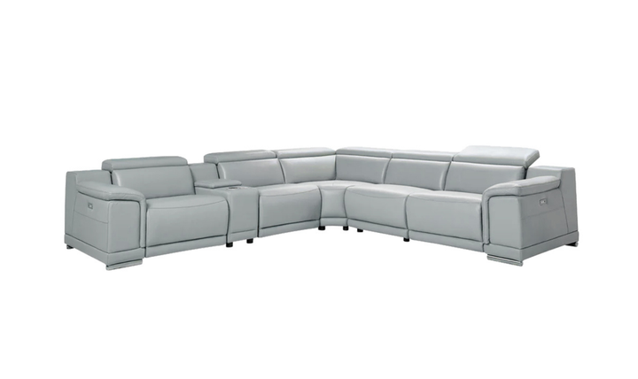 Gio Italia Hartley 6 Pieces Gray Leather Sectional Sofa with Power Recliners