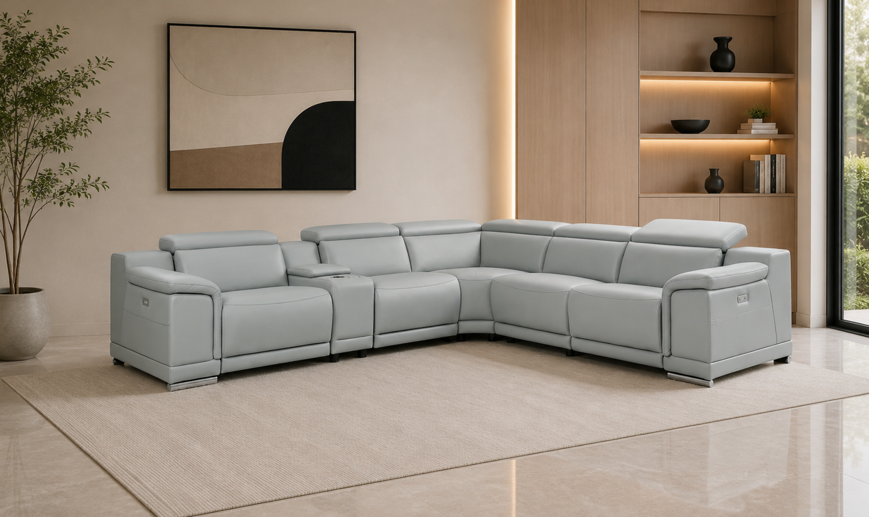 Gio Italia Hartley 6 Pieces Gray Leather Sectional Sofa with Power Recliners