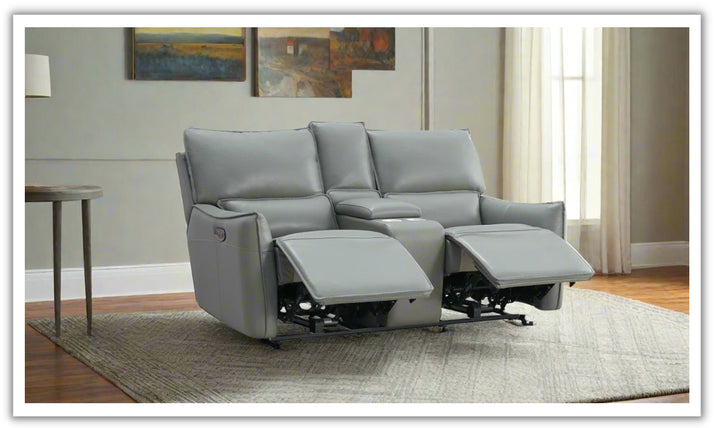 Gio Italia Heather Dark Gray Leather Power Recliner Loveseat W/Console