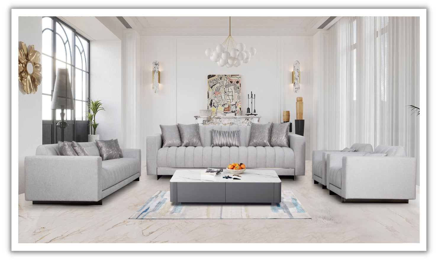 Klaussner Talento 2 Pieces Living Room Set in Light Gray (Sofa + Chair)