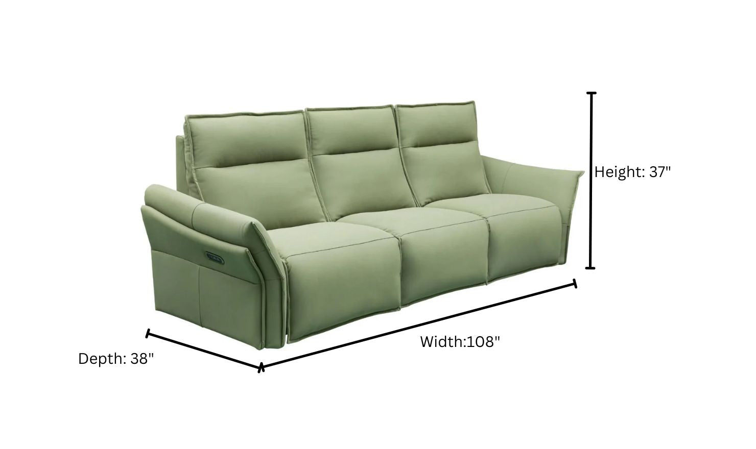 Klaussner Vittoria 3-Seater Leather Power Reclining Sofa in Green