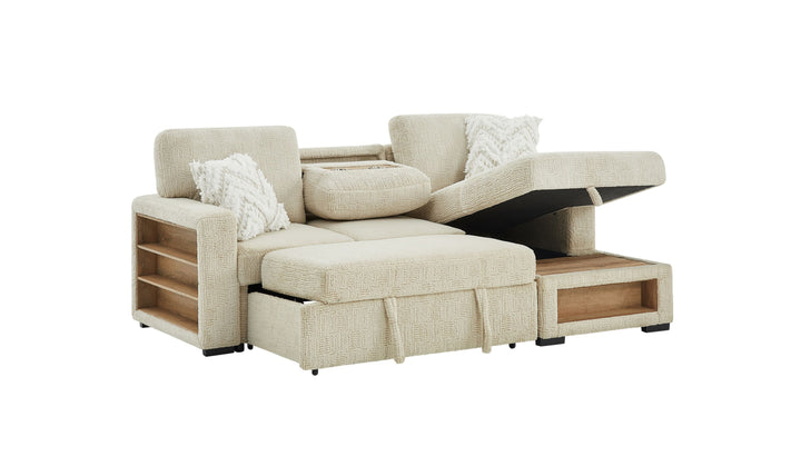 Global Furniture Aurora Ivory Pull-Out Sofa Bed with Storage Chaise