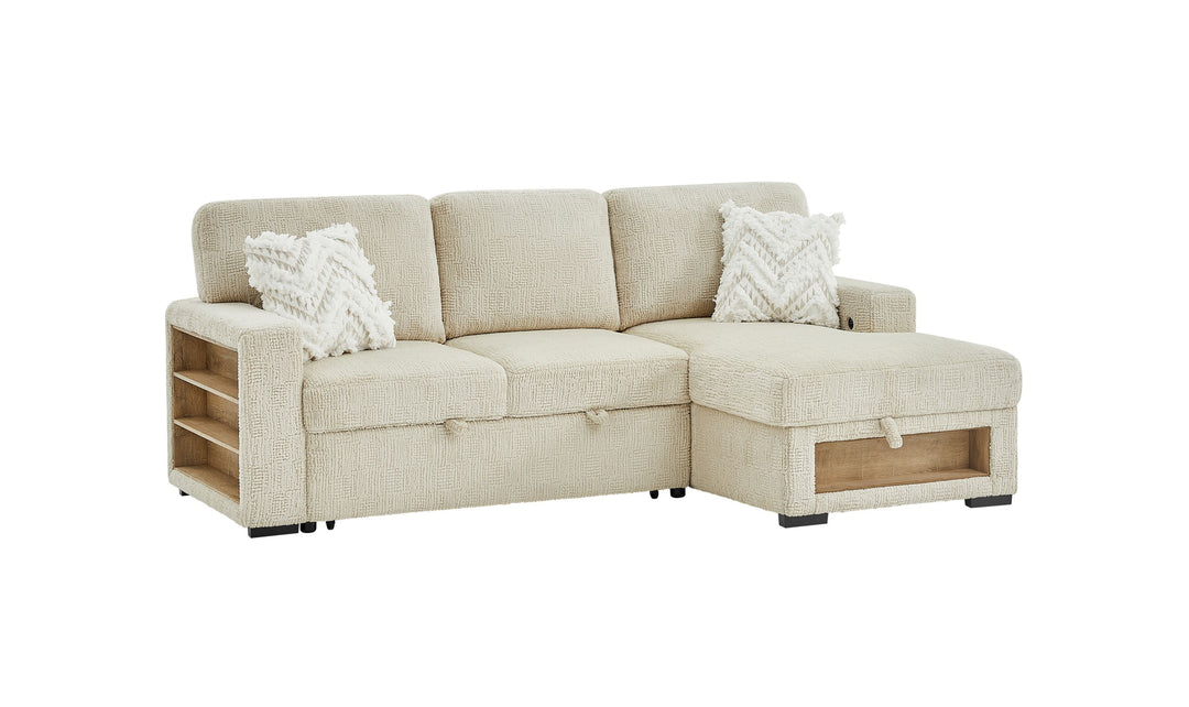Global Furniture Aurora Ivory Pull-Out Sofa Bed with Storage Chaise