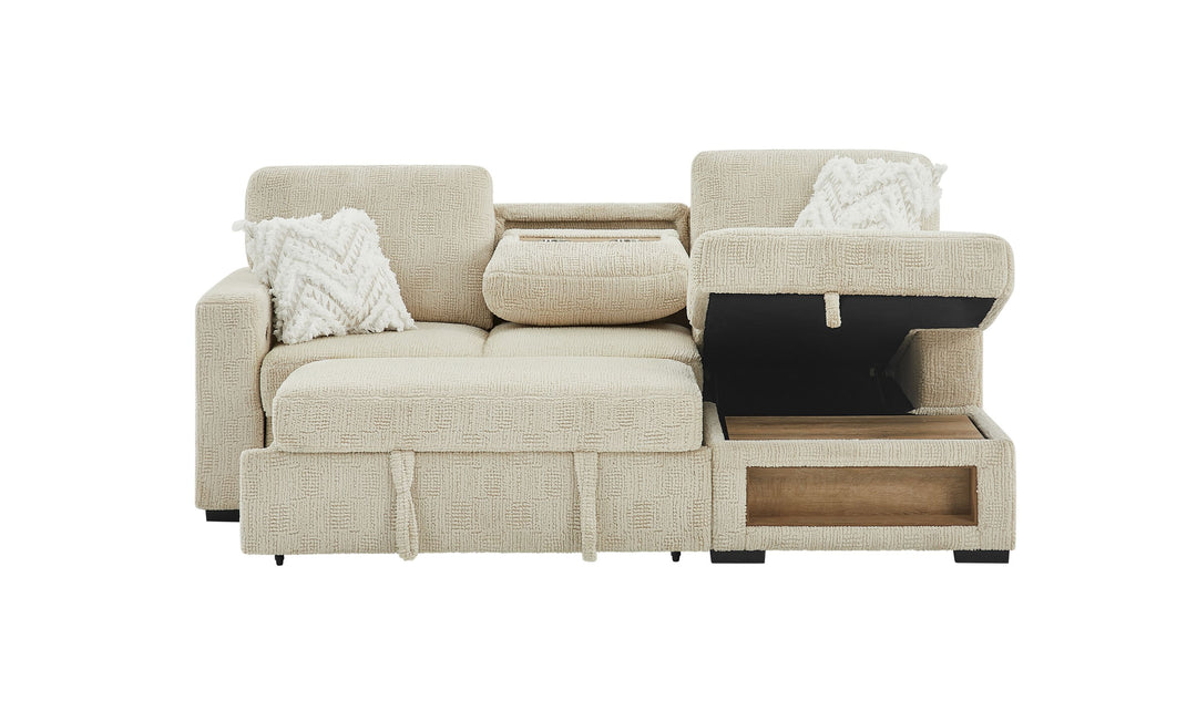 Global Furniture Aurora Ivory Pull-Out Sofa Bed with Storage Chaise