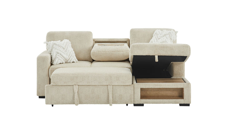Global Furniture Aurora Ivory Pull-Out Sofa Bed with Storage Chaise