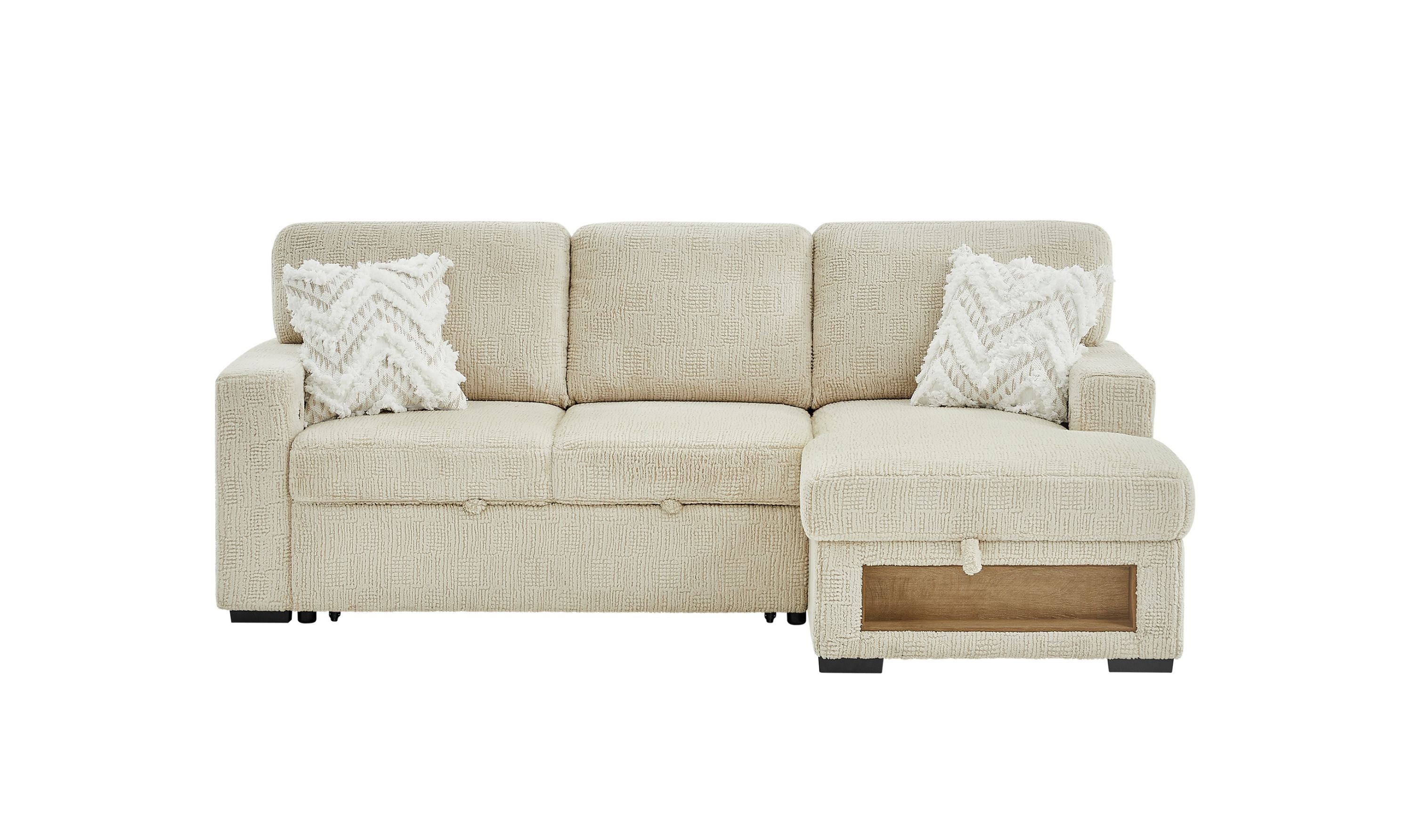 Global Furniture Aurora Ivory Pull-Out Sofa Bed with Storage Chaise
