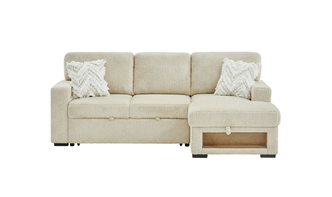 Global Furniture Aurora Ivory Pull-Out Sofa Bed with Storage Chaise