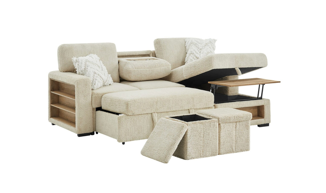 Global Furniture Aurora Ivory Pull-Out Sofa Bed with Storage Chaise