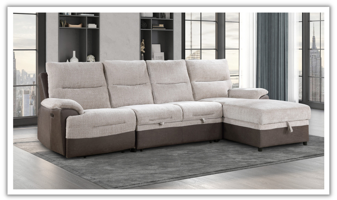 Global Furniture Beige 4-Seater Fabric L-Shape Sectional Sleeper Sofa With USB Ports-jennifer furniture