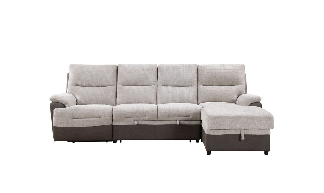 Global Furniture Beige 4-Seater Fabric L-Shape Sectional Sleeper Sofa With USB Ports