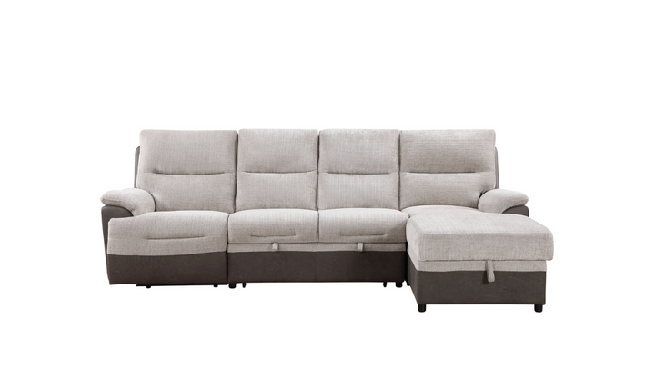 Global Furniture Beige 4-Seater Fabric L-Shape Sectional Sleeper Sofa With USB Ports