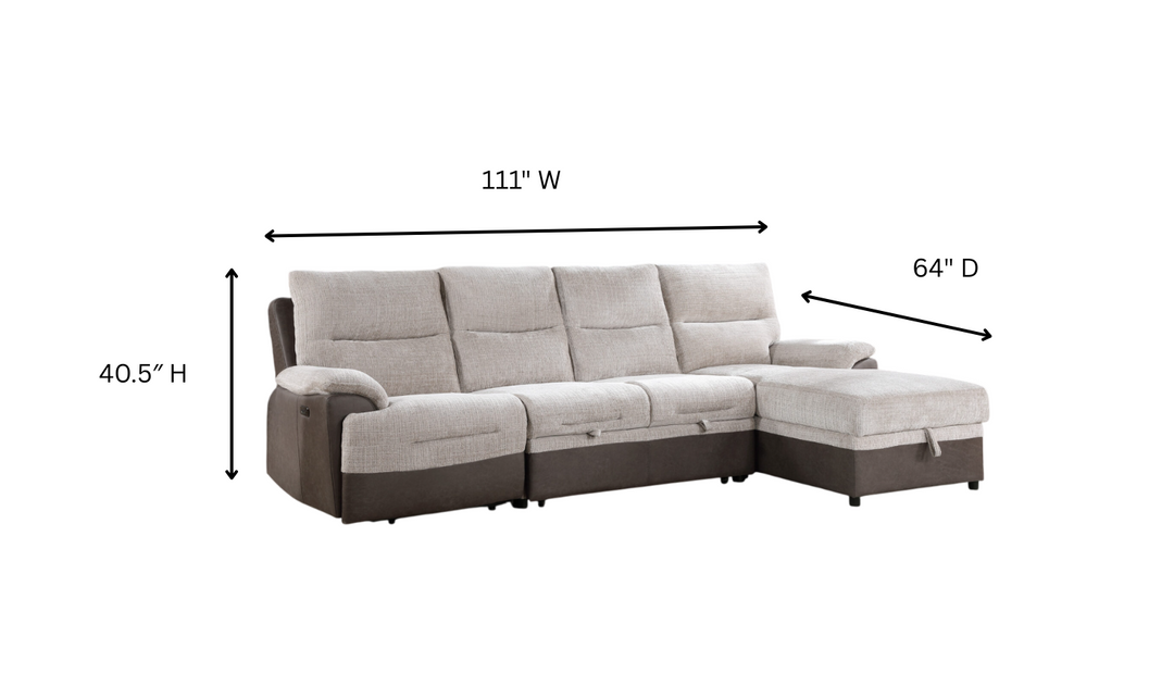 Global Furniture Beige 4-Seater Fabric L-Shape Sectional Sleeper Sofa With USB Ports-jennifer furniture