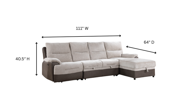 Global Furniture Beige 4-Seater Fabric L-Shape Sectional Sleeper Sofa With USB Ports-jennifer furniture