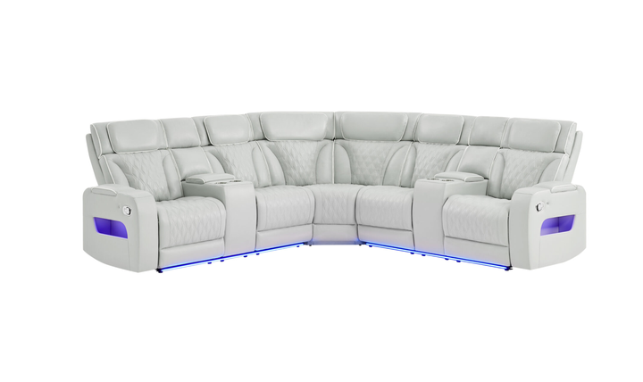 Global Furniture Blanche Silver Sectional Recliner Sofa With LED