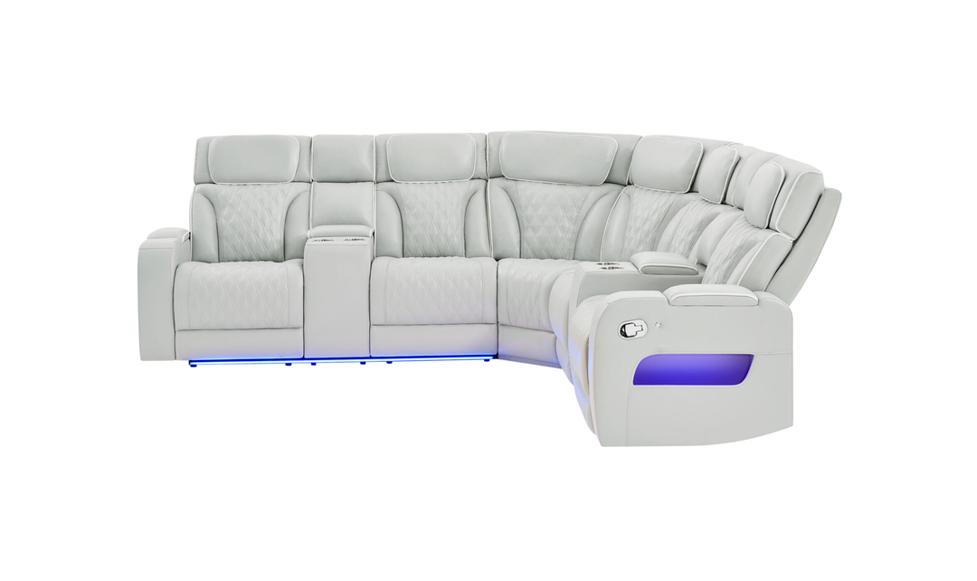 Global Furniture Blanche Silver Sectional Recliner Sofa With LED