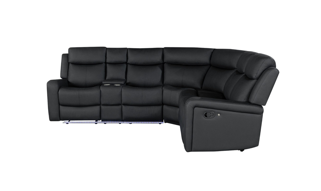 Global Furniture Cordell 4-Seater Black Fabric Sectional Recliner Sofa With LED