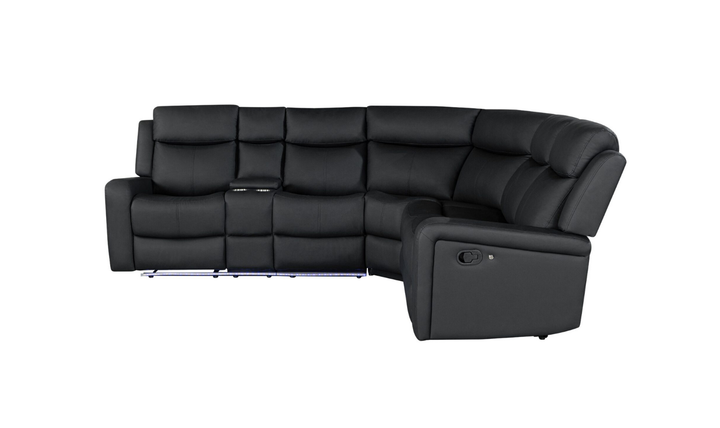 Global Furniture Cordell 4-Seater Black Fabric Sectional Recliner Sofa With LED
