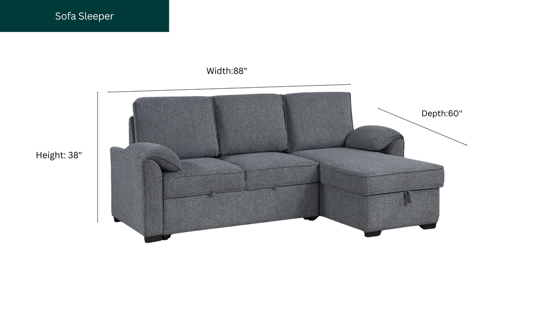 Global Furniture Dark Gray Reversible Sleeper Sofa with Pull-Out Mechanism