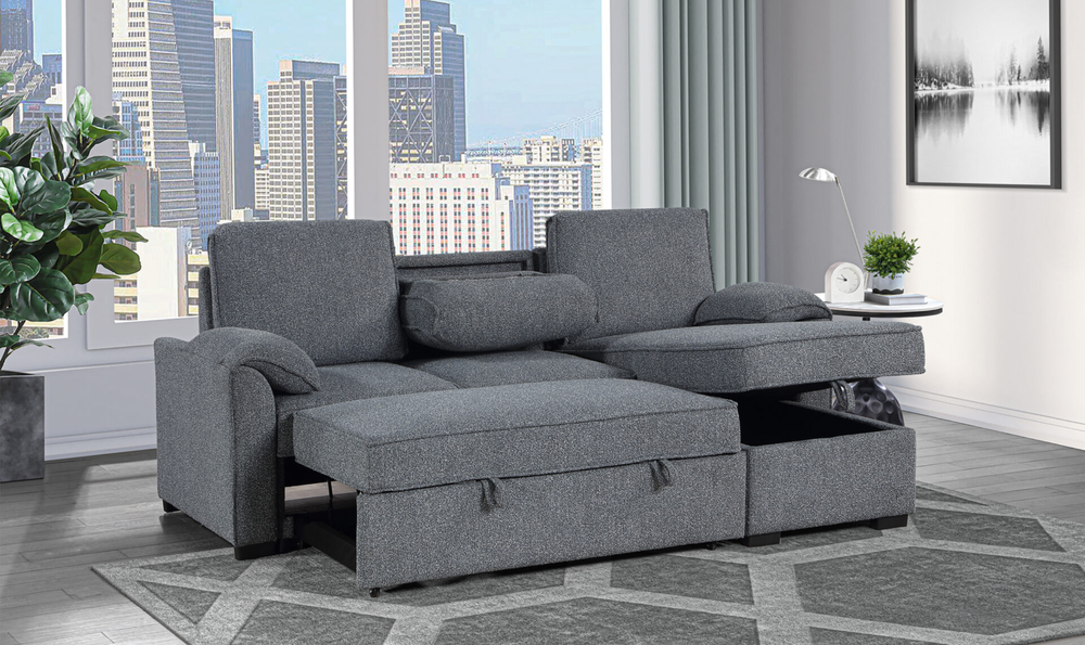 Global Furniture Dark Gray Reversible Sleeper Sofa-Jennifer Furniture