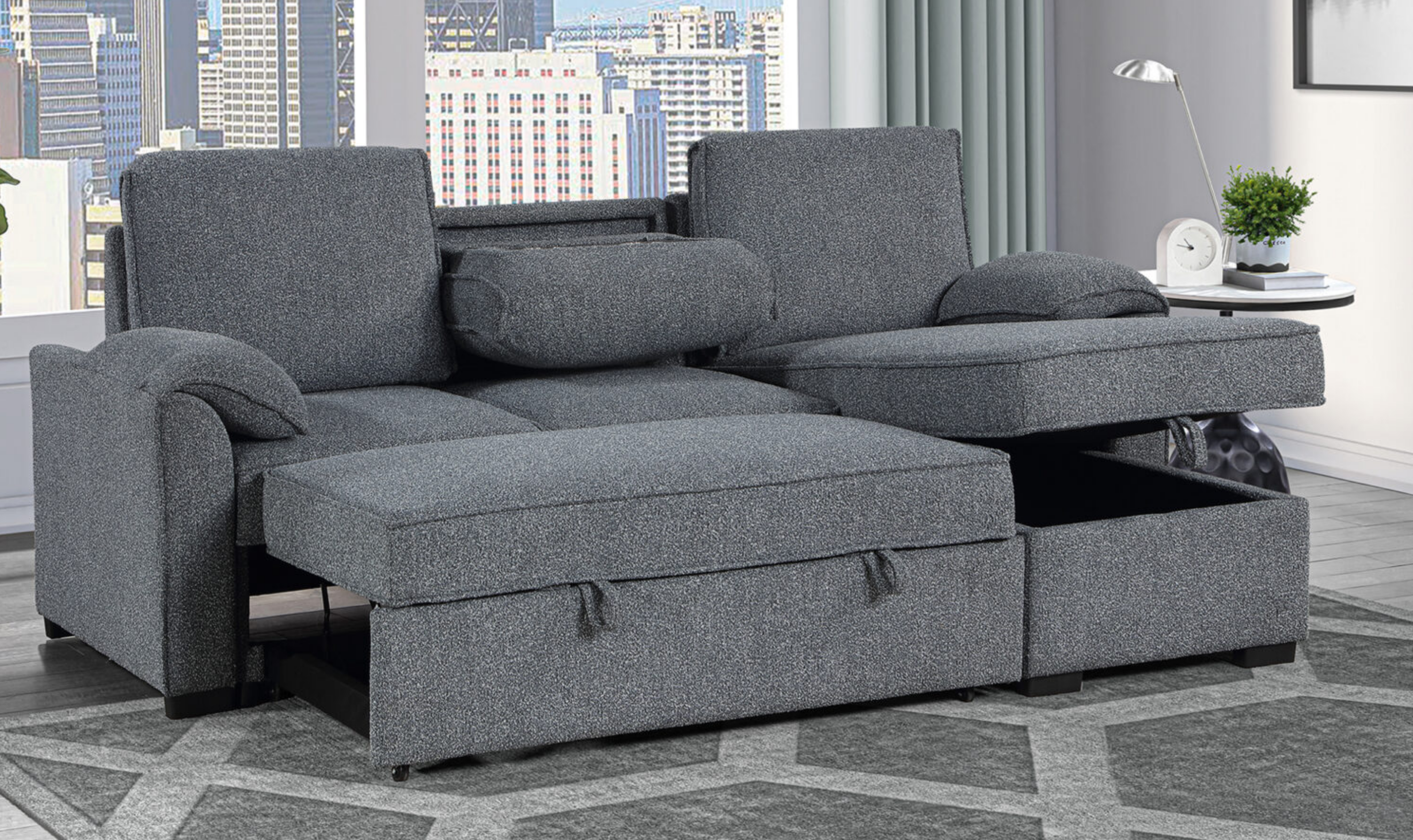 Global Furniture Dark Gray Reversible Sleeper Sofa-Jennifer Furniture
